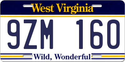 WV license plate 9ZM160
