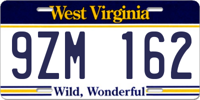 WV license plate 9ZM162