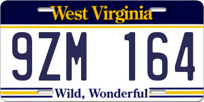 WV license plate 9ZM164