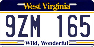 WV license plate 9ZM165
