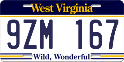 WV license plate 9ZM167