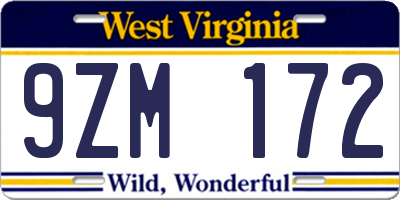 WV license plate 9ZM172