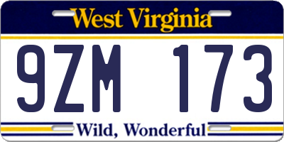 WV license plate 9ZM173