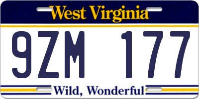 WV license plate 9ZM177