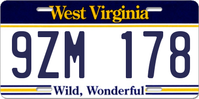 WV license plate 9ZM178
