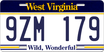 WV license plate 9ZM179