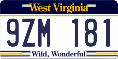 WV license plate 9ZM181