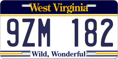 WV license plate 9ZM182