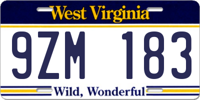 WV license plate 9ZM183