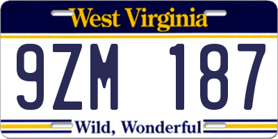 WV license plate 9ZM187