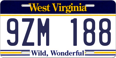 WV license plate 9ZM188