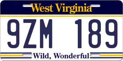 WV license plate 9ZM189