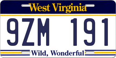 WV license plate 9ZM191