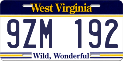 WV license plate 9ZM192