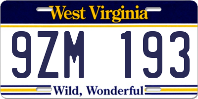WV license plate 9ZM193