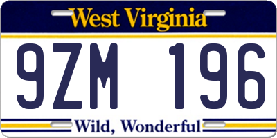 WV license plate 9ZM196