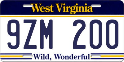 WV license plate 9ZM200