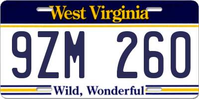 WV license plate 9ZM260