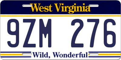 WV license plate 9ZM276