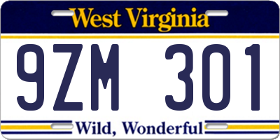 WV license plate 9ZM301