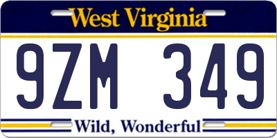 WV license plate 9ZM349