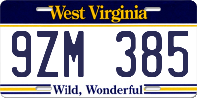 WV license plate 9ZM385