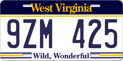 WV license plate 9ZM425
