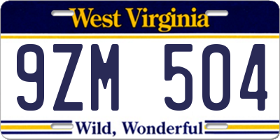 WV license plate 9ZM504