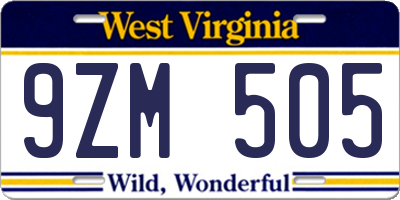 WV license plate 9ZM505