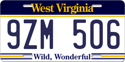 WV license plate 9ZM506