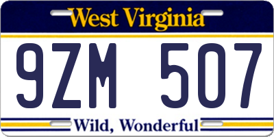 WV license plate 9ZM507