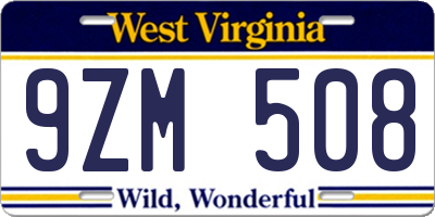WV license plate 9ZM508