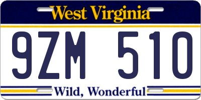 WV license plate 9ZM510