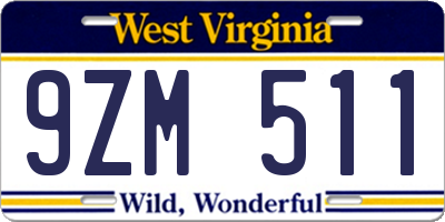 WV license plate 9ZM511