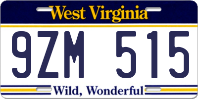 WV license plate 9ZM515