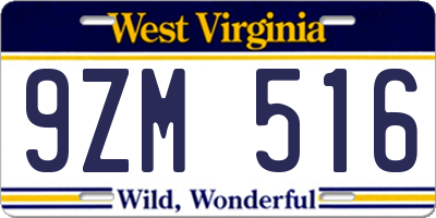WV license plate 9ZM516