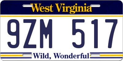 WV license plate 9ZM517