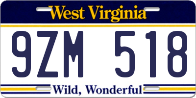 WV license plate 9ZM518