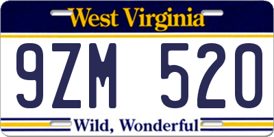 WV license plate 9ZM520