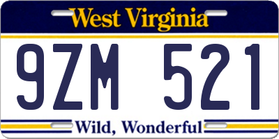 WV license plate 9ZM521