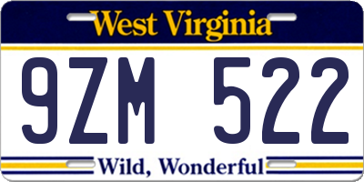 WV license plate 9ZM522