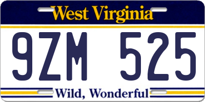 WV license plate 9ZM525