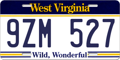 WV license plate 9ZM527