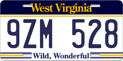WV license plate 9ZM528