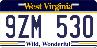 WV license plate 9ZM530
