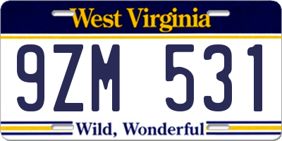 WV license plate 9ZM531