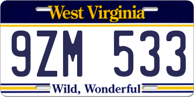 WV license plate 9ZM533