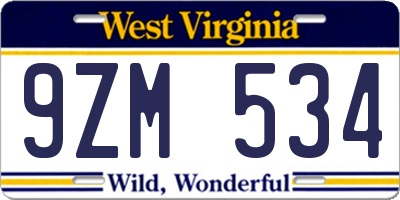 WV license plate 9ZM534