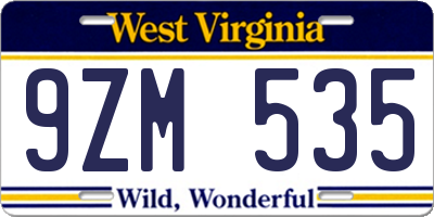 WV license plate 9ZM535