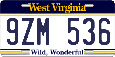 WV license plate 9ZM536